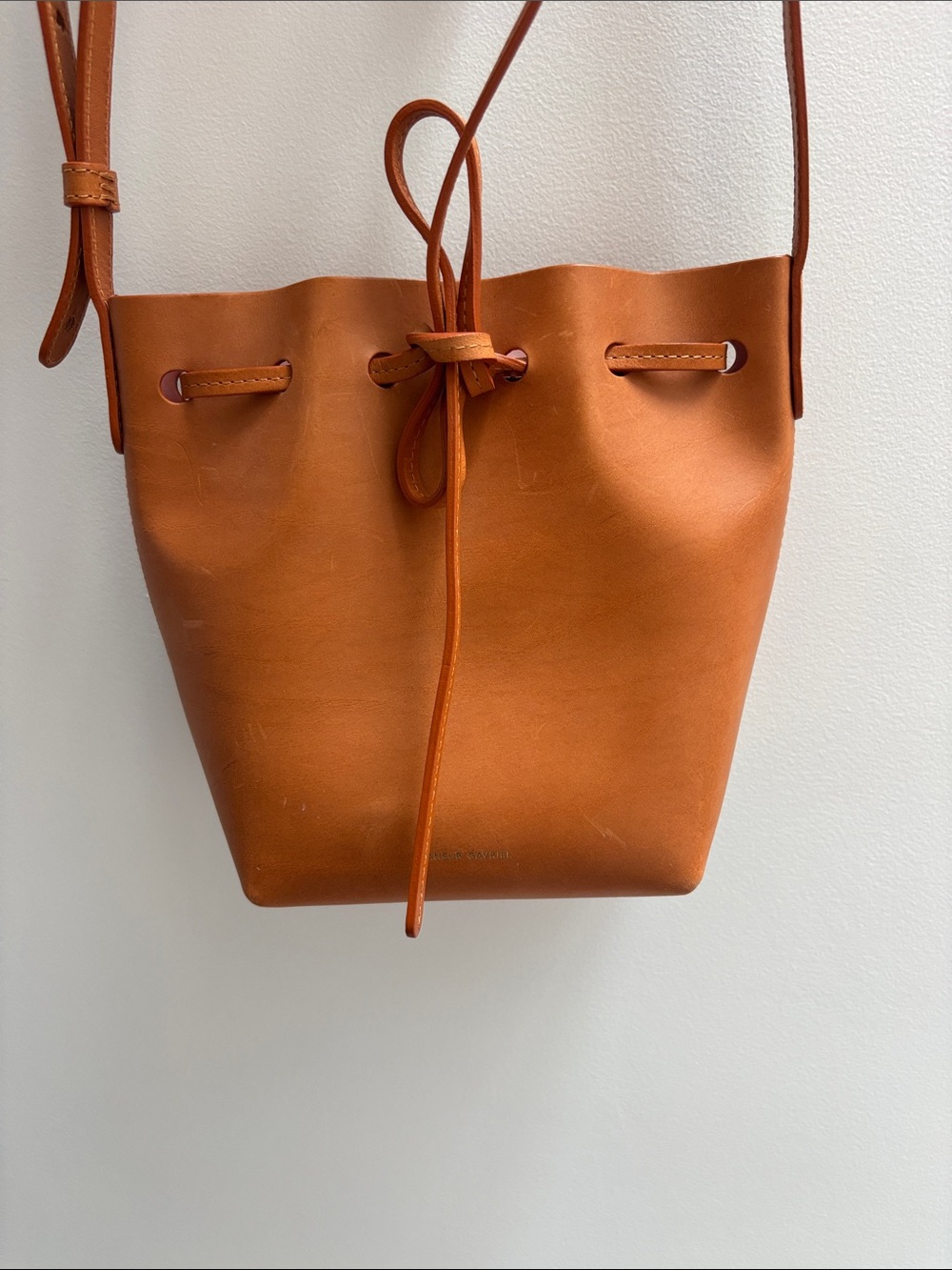 Mansur Gavriel Tan Leather Drawstring Bucket Bag